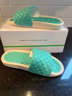 APL Quilted Slide Sandals in Aqua